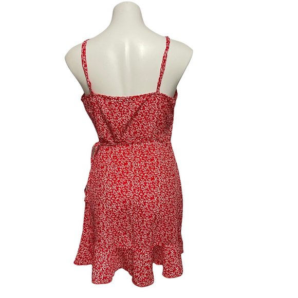 Shein Medium Red Floral Front Wrap Mini Dress - Picture 3 of 7